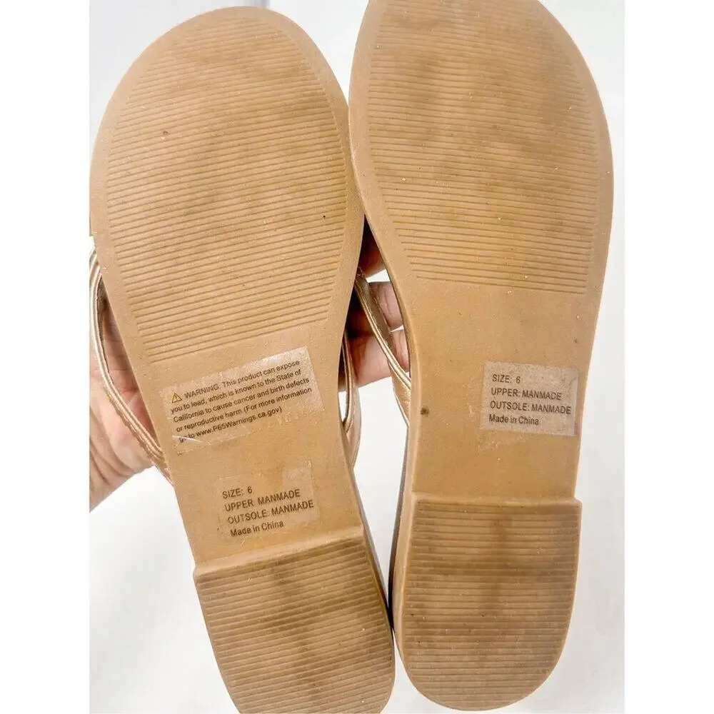 Olivia Miller Women's Tan Bow Gold Studded Flip Flop Slide Sandals Size 6